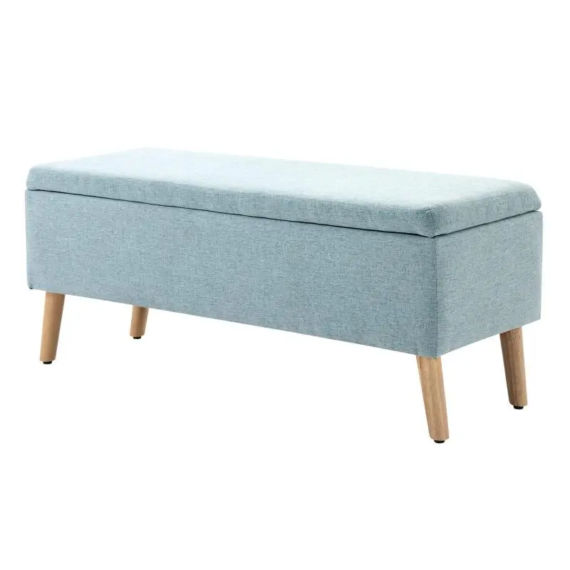 Storage Bench, Upholstered Bench with Linen-Look Finish, Storage Chest with Wooden Legs, Chest Bench for Living Room, Bedroom, or Hallway (110 x 39 x 45 cm), Light Green