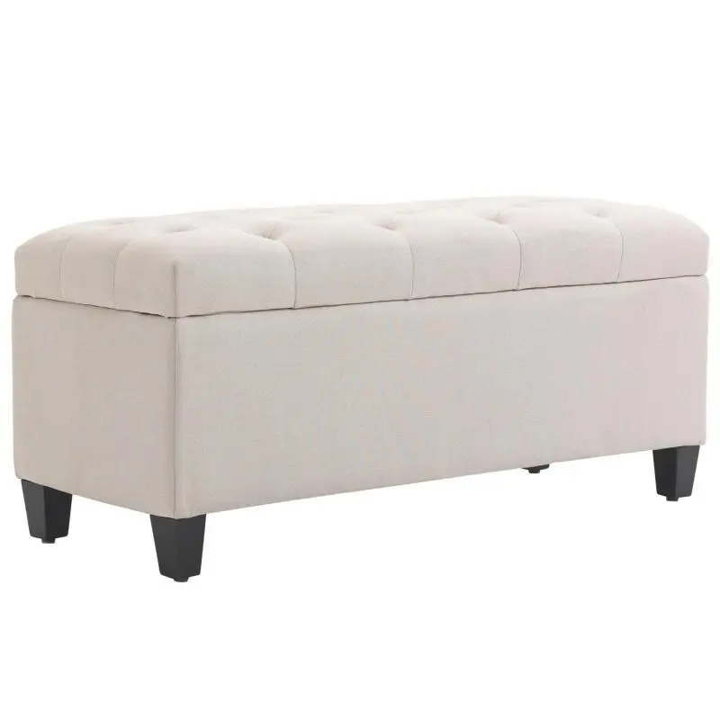 Storage Bench with Linen-Look Upholstery and Wooden Legs – Chest Bench for Living Room, Bedroom, or Hallway (100 x 40 x 44 cm