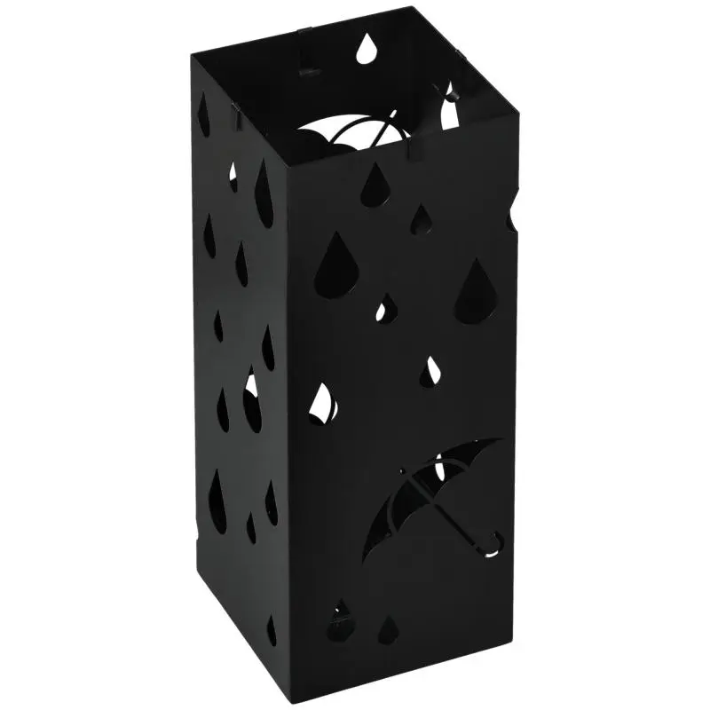 Umbrella stand, 4 hooks, drip tray, steel, black