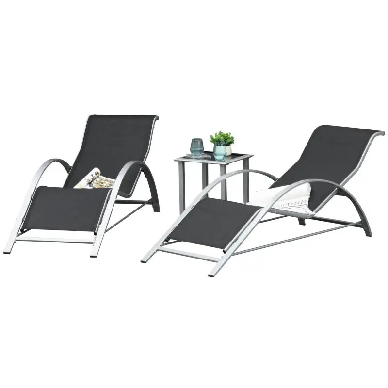 3-Piece Metal Mesh Garden Lounger Set: Sun Loungers with Side Table – Garden Set with 2 Sun Loungers and 1 Side Table – Outdoor Seating Set for Garden or Balcony