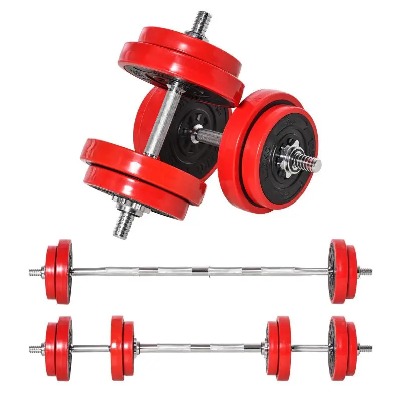 20 kg Adjustable 2-in-1 Dumbbell & Barbell Set – Home Fitness & Muscle Building (Red/Black) – 21.5 x 21.5 x 3.8 cm