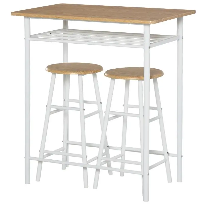 Bar table set, bar table with 2 bar stools, dining set, kitchen table with storage shelf, dining table for dining room, kitchen, white