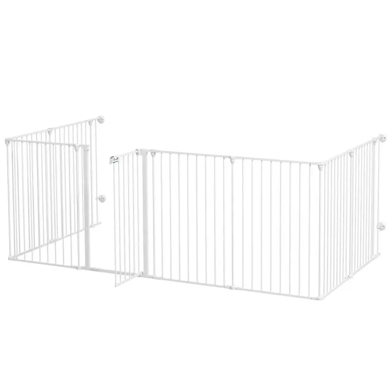 2-in-1 puppy playpen and safety gate, 8 panels, lockable door, steel, 90 cm high, white