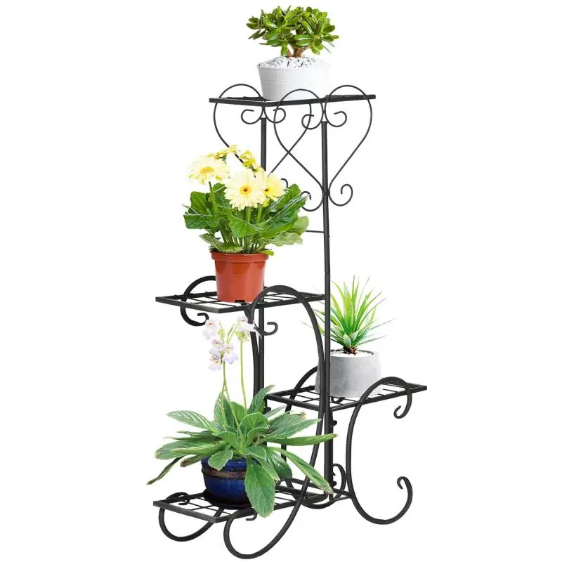 Metal 4-Tier Plant Stand/Shelf – Indoor & Outdoor Plant Rack/Stair-Style Stand for Garden & Balcony – Black