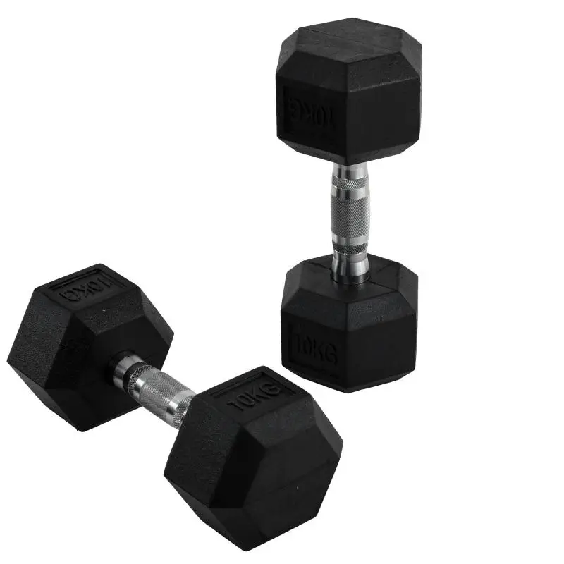 Hexagonal Dumbbells, Set of 2 with Knurled Handles, Cast Iron Dumbbell Set, 2 x 10 kg, Dumbbells for Men and Women, Home, Gym, Strength Training