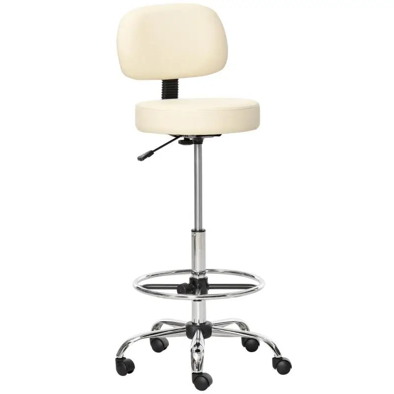 Padded bar stool with metal frame and backrest, faux leather, height-adjustable with footrest, 360 Degrees swivel – suitable for kitchen, living room, and dining room