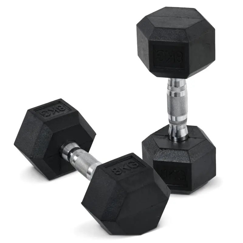 Hexagonal Dumbbells, Set of 2 Dumbbells with Knurled Handle, Cast Iron Dumbbell Set, 2 x 8 kg, Dumbbells for Men and Women, Home, Gym, Strength Training