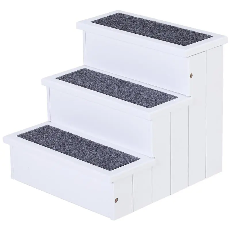 3-Step Dog Stairs (38 cm High) – Pet Stairs for Small to Medium-Sized Dogs, Cats – Dog Ramp / Entry Aid for Bed, Sofa, Couch, and Car – White