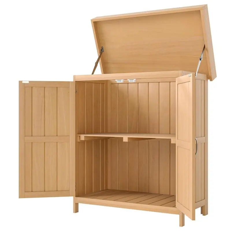 Fir Wood Garden Cabinet, Weatherproof Tool Shed 74x43x88cm, Garden Storage Unit with Double Doors and 2 Compartments – Ideal for Garden, Patio, and Outdoor Use