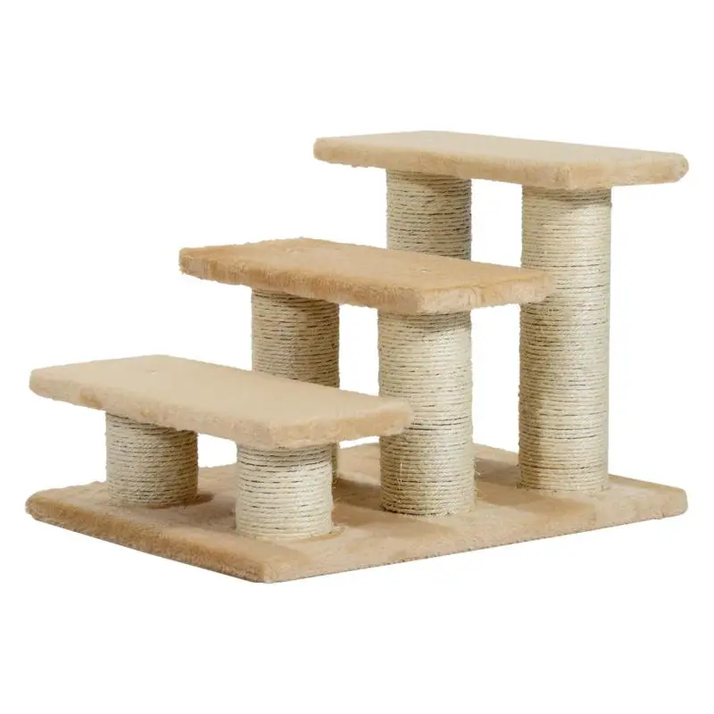 3-Step Pet Stairs (34 cm High) – Foldable Steps/Ramp for Cats and Dogs – Aid for Accessing Beds and Sofas – Cream