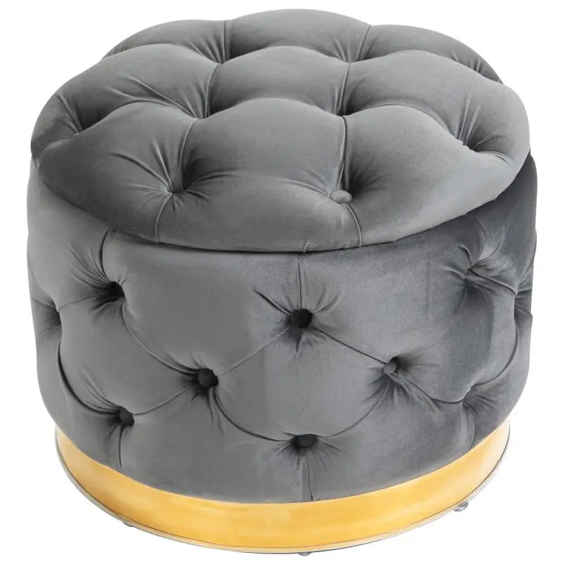 Vintage stool, storage ottoman/bench/footstool, upholstered stool, metal, foam, charcoal grey, 55 x 55 x 42 cm