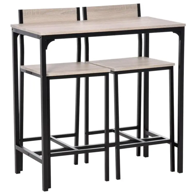 Bar table set, bar table with bar stool set, dining table with 2 chairs with backrests, kitchen table for dining room, kitchen, natural wood