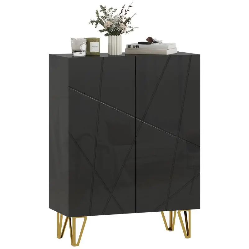 2-Door Shoe Cabinet, Shoe Rack, Shoe Storage with 3 Adjustable Shelves 72 x 31.5 x 95 cm, Black