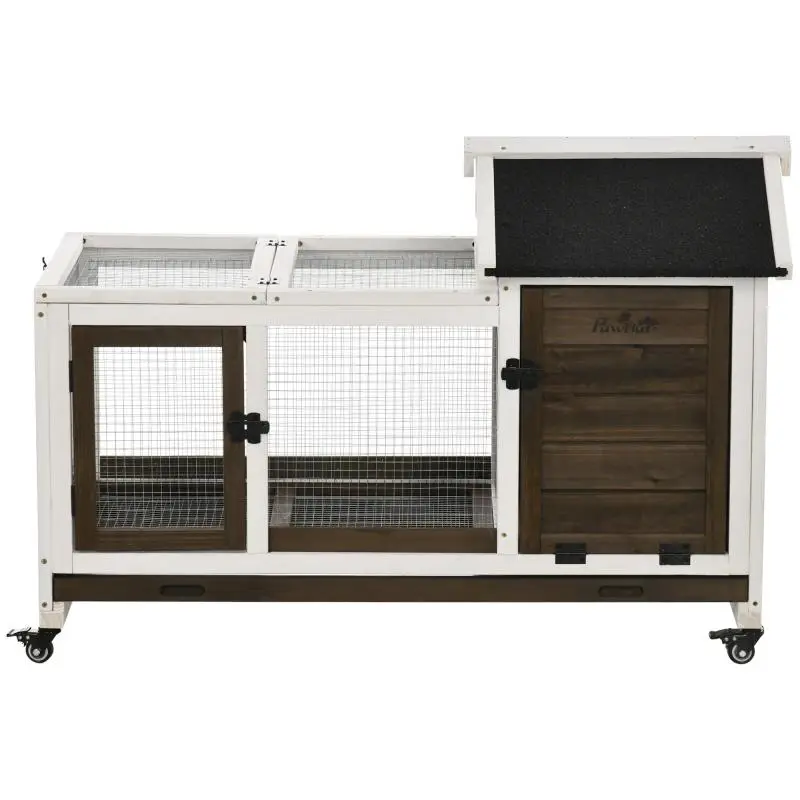 Small animal hutch for dwarf rabbits and guinea pigs, with wheels, 108 x 58 x 73.5 cm