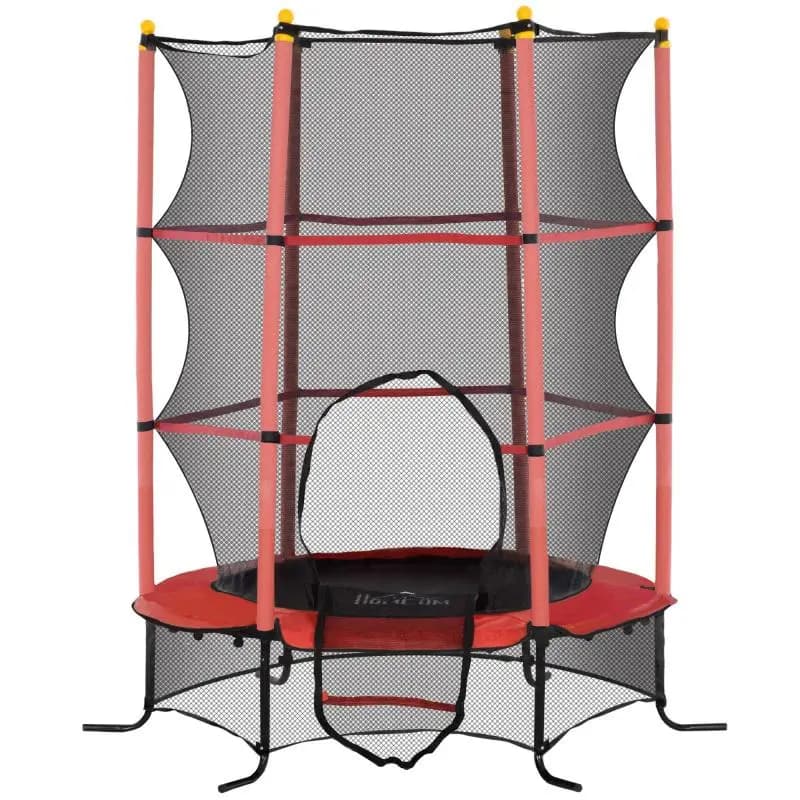 Trampoline for children, Ø163 cm, with safety net, for indoor and outdoor use, load capacity up to 50 kg, steel, plastic, red