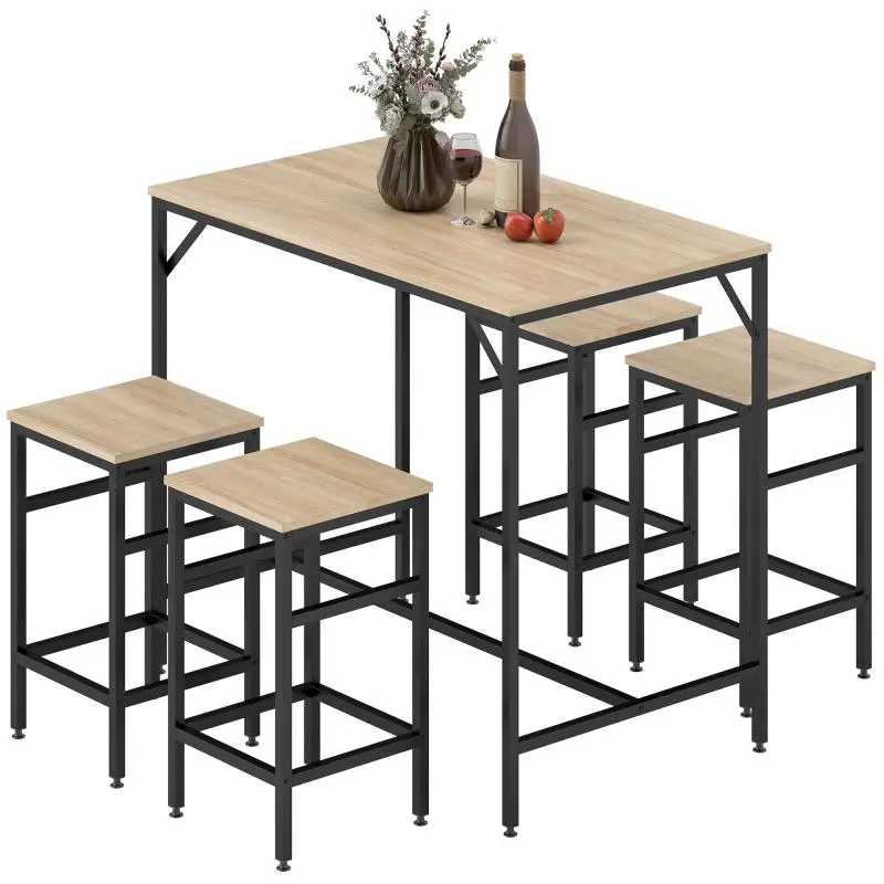 Bar Table Set: High Table with 4 Bar Stools – 5-Piece Set