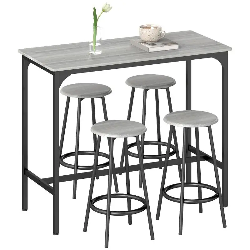 5-piece bar set, table and 4 stools, industrial design, compact, rustic