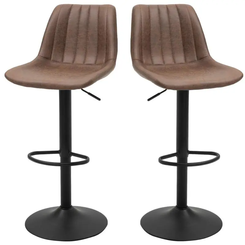 Set of 2 retro-style bar stools, including footrest, height-adjustable, gas lift, brown + black