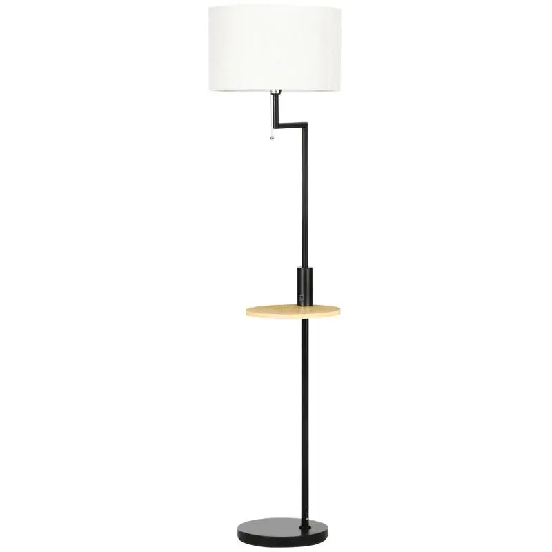 Floor lamp with integrated shelf, chain pull, E27, 40 W, bamboo, natural + black