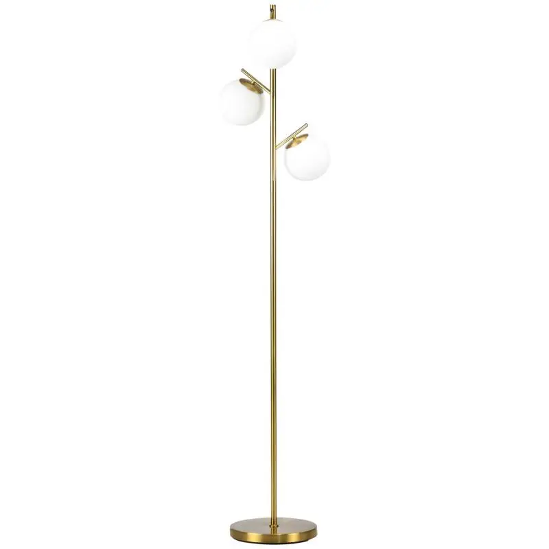 Retro-style floor lamp, floor lamp, floor lamp with 3 lampshades, glass, gold