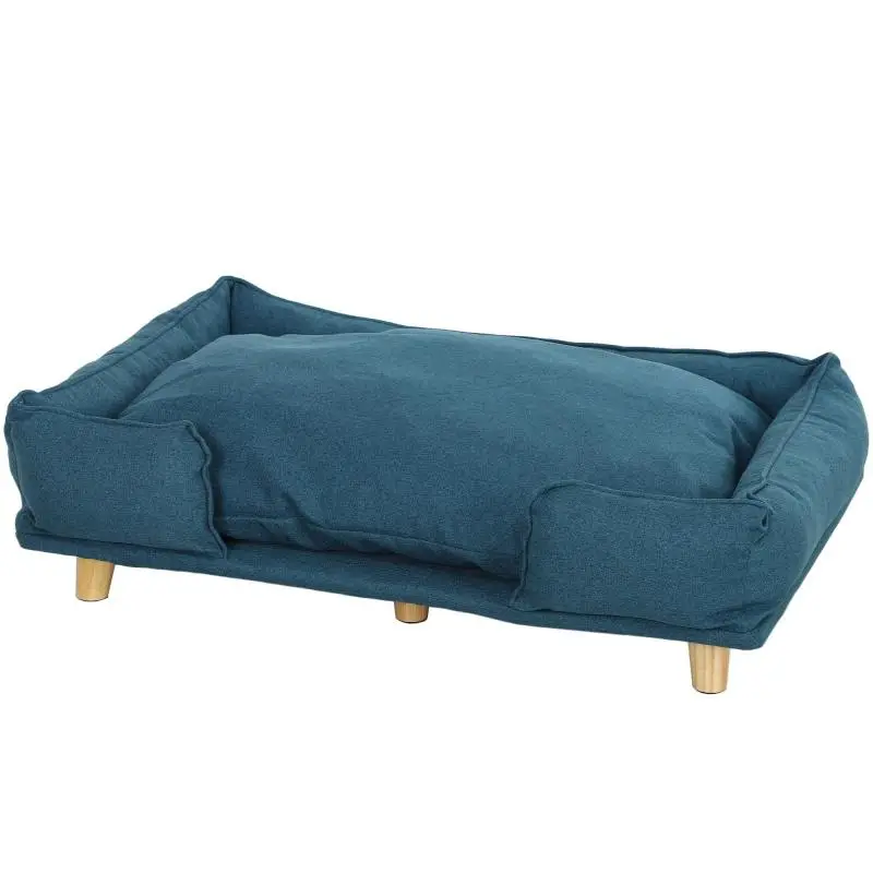 Dog sofa, pet sofa, pet bed, removable and washable cushion, natural + dark blue
