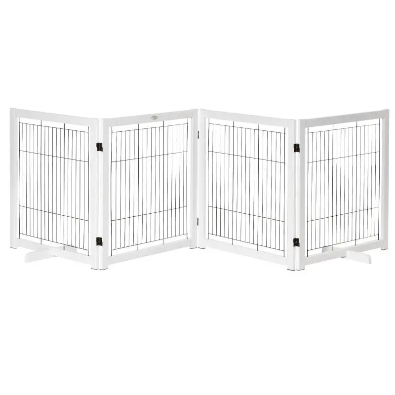 Freestanding Dog Barrier Gate with Feet (305 x 82 cm) – Foldable Wooden Gate for Stairs, Doorways, and Hallways