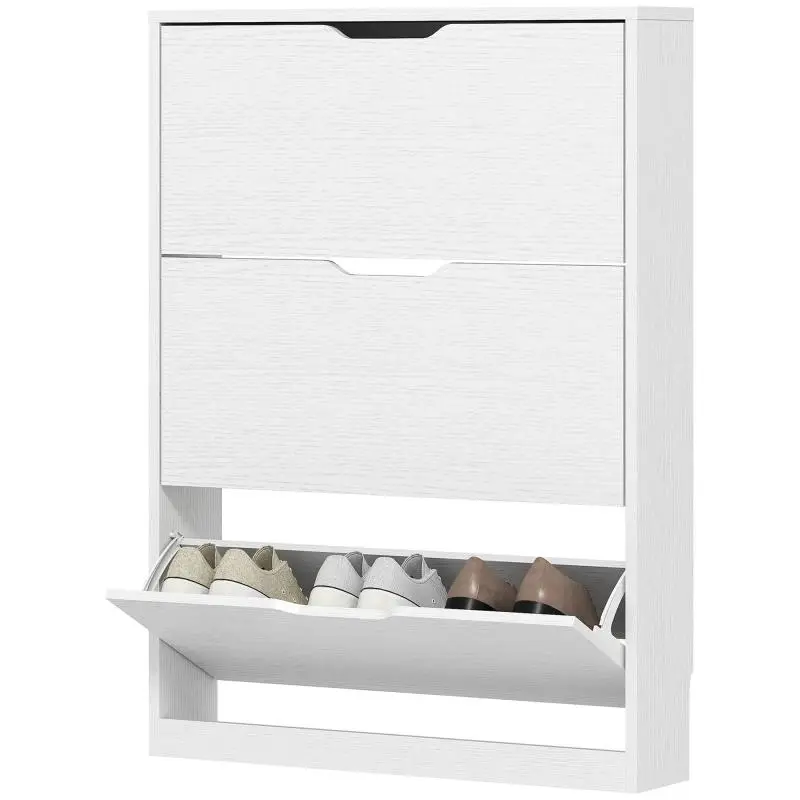 Shoe cabinet with 3 tilt-out compartments, for up to 12 pairs of shoes, particleboard, 80 x 17 x 108 cm, white