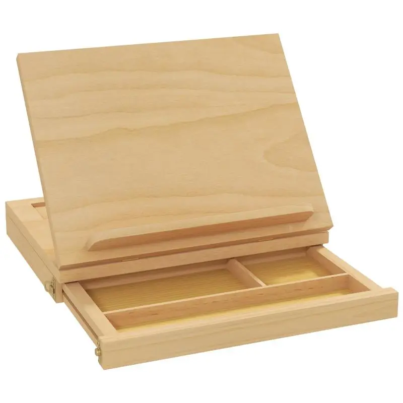 Tabletop easel, small easel, 1 drawer, 3 compartments, solid wood, natural finish