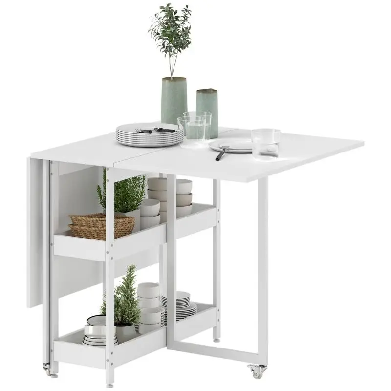 Folding dining table in industrial design, for up to 4 people, open shelves, flexible, metal, chipboard