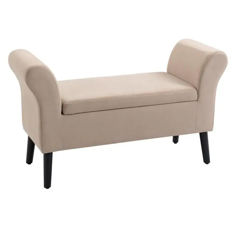Upholstered storage bench, chest bench with armrests, 46 cm seat height, velvet-like polyester, 111.5 x 41 x 65 cm, beige