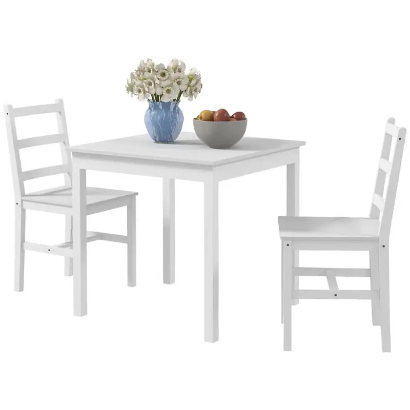 3 PCS/Pack Dining Set, Seating Group, Table with Chairs, Solid Wood, White