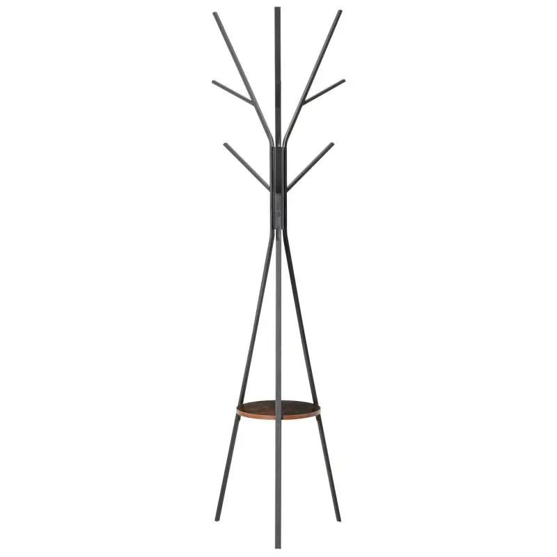 Scandi-style coat stand, clothes rack, 7 coat hooks, black + brown