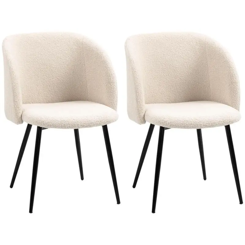 Set of 2 dining chairs, upholstered chairs with fabric covering, kitchen chairs with steel legs, curved backrest, cream white