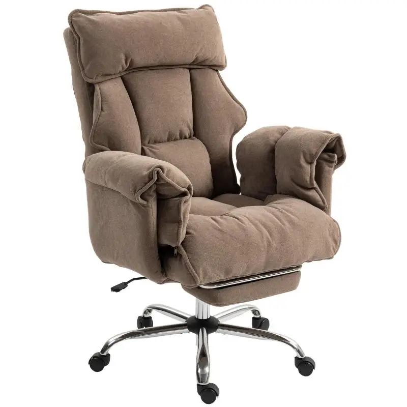 Ergonomic Office Chair with Reclining Backrest, Footrest and Soft Fabric, Light Brown