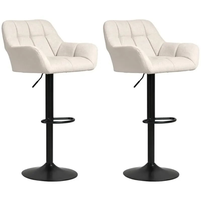 Set of 2 Bar Stools, Retro Design, Height-Adjustable, Faux Leather with Linen Look