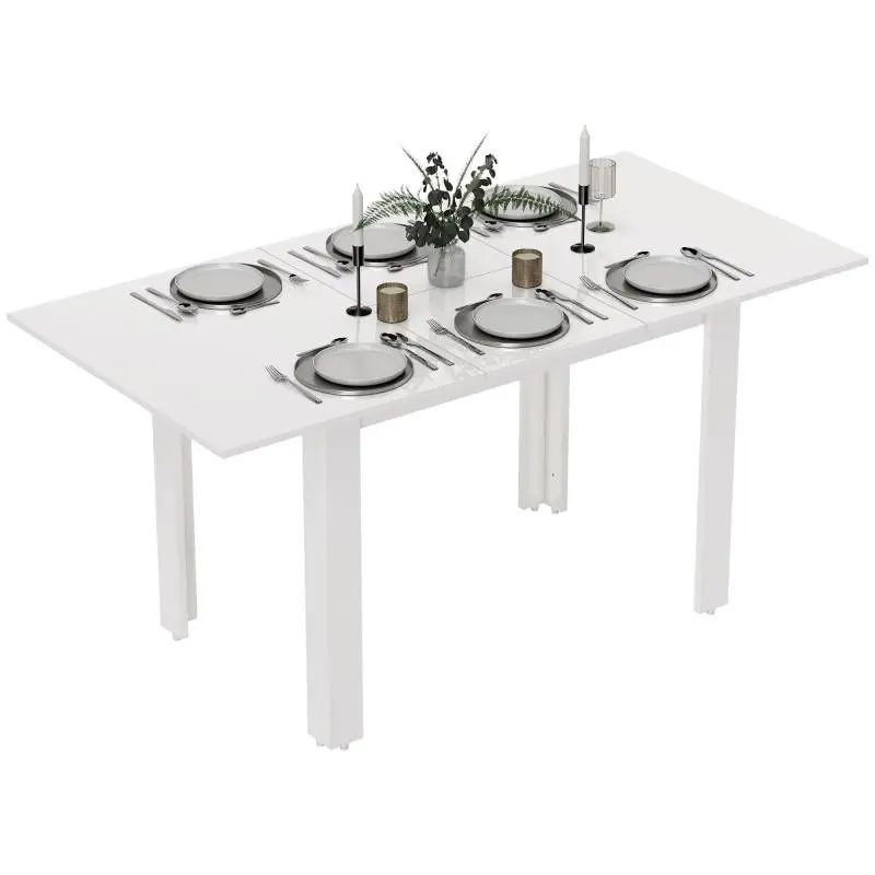 Extendable dining table, 120–160 x 70 cm, adjustable kitchen table for 4–6 people, MDF, high-gloss white