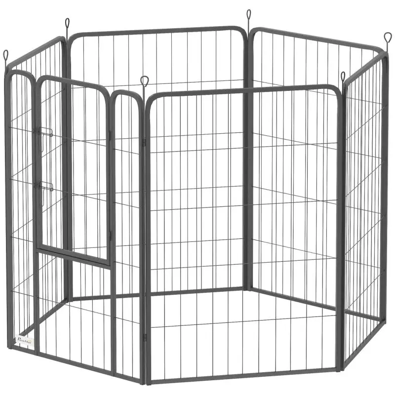 Dog playpen with 6 panels, robust, with secure door, for indoor and outdoor use, for garden, camping, 100 cm high