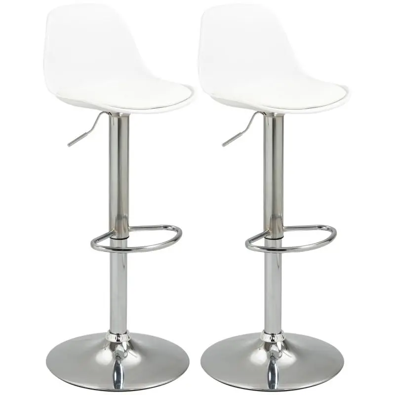 Set of 2 bar stools, swivel chairs with backrest, height-adjustable, load capacity up to 120 kg, 41 x 42 x 82–104 cm, white