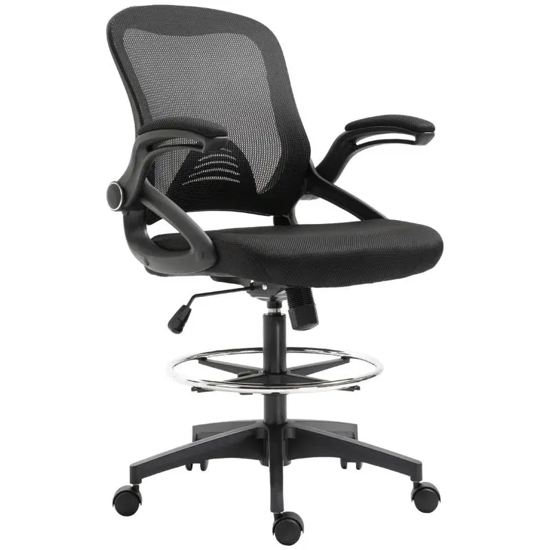 Office chair, desk chair, standing function, with footrest, swivel seat, steel, black, 64 x 60 x 106-126cm