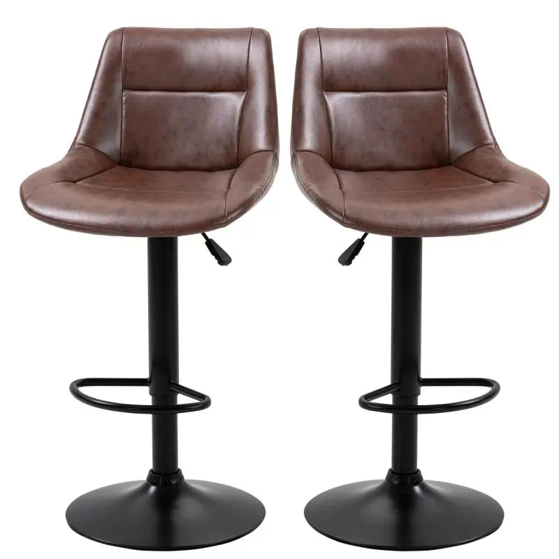Set of 2 Bar Stools, height-adjustable, incl. footrest, 46.5 cm x 50 cm x 108 cm, Black + Brown