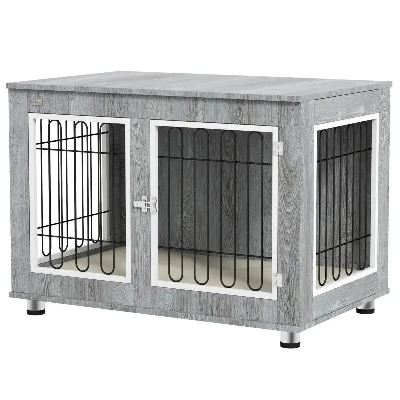 Dog Cage/Crate with Washable Pad, 2 Latches, 90 cm x 58 cm x 65 cm, Grey