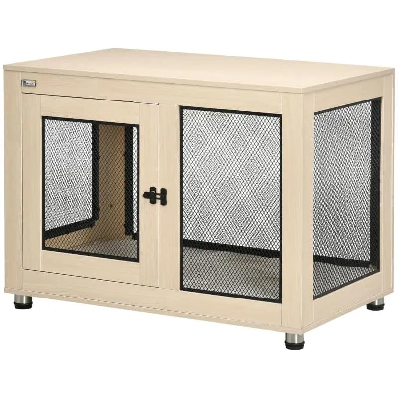 Dog Crate/Cage, Modern Design, Lockable, 2 Doors, 94 cm x 60 cm x 71.5 cm, Natural + Black
