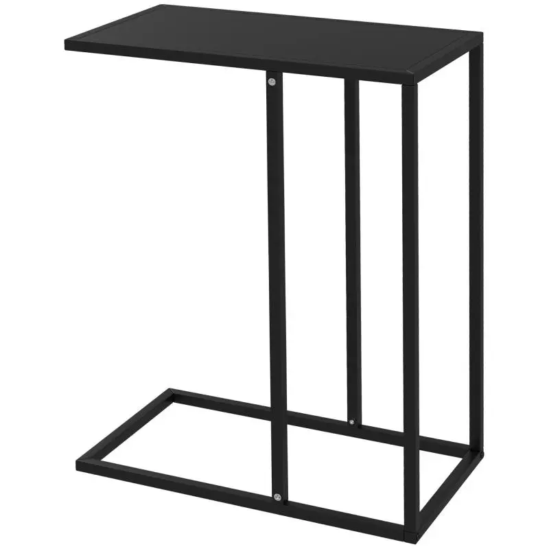Side table / laptop table / C-shaped sofa table with steel frame, black