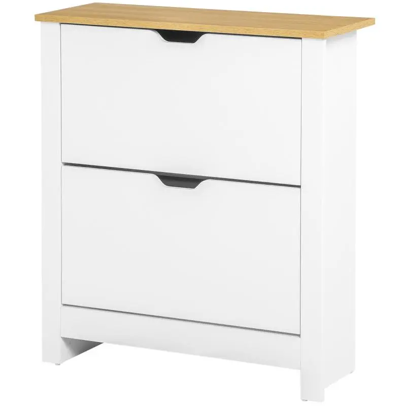 Shoe Cabinet / Shoe Rack / Shoe Storage, 2 Compartments, 12 Pairs of Shoes, 72 cm x 26 cm x 80 cm, White + Brown