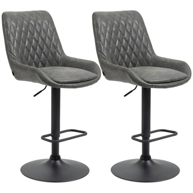Bar stool, kitchen stool, designer stool, height-adjustable, with footrest, 51 cm x 59 cm x 117 cm, dark grey + black