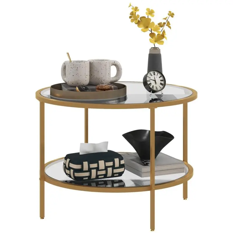 Side table, modern design, 2 tiers, Ø60 x 43 cm (H), gold tone