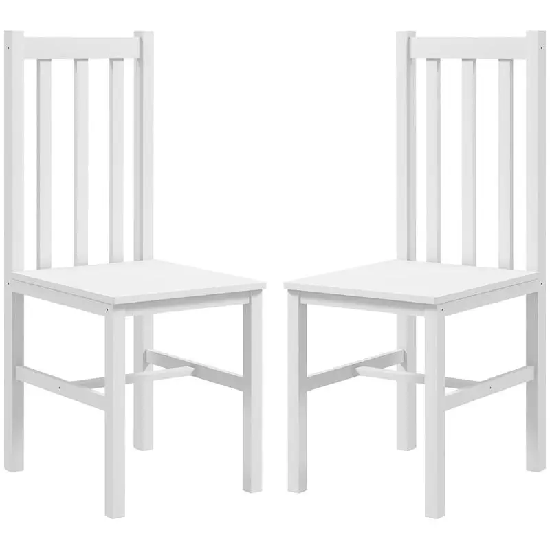 Set of 2 Kitchen/Dining Chairs, Solid Wood, Modern Design, 38.5 cm x 47.5 cm x 99 cm, White