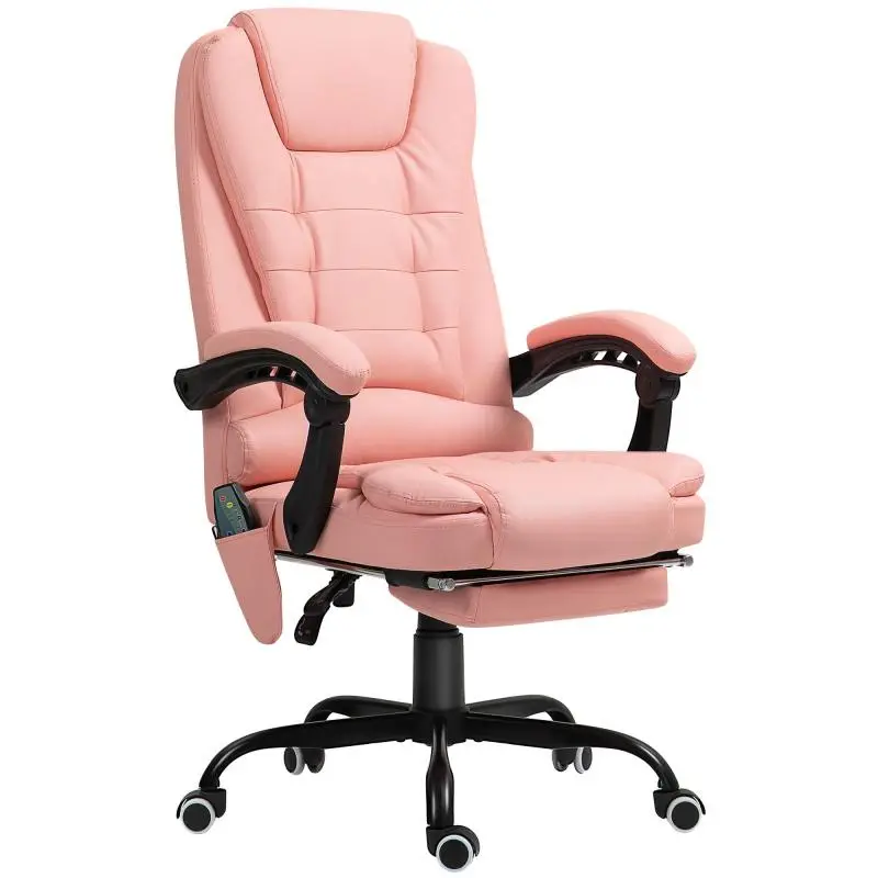 Massage Office Chair, Adjustable Footrest and Backrest, Faux Leather Padded Desk Chair, Pink