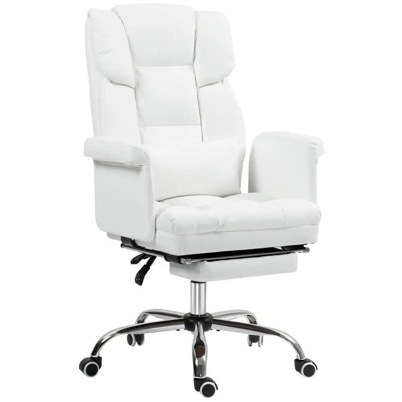 Ergonomic office chair, height-adjustable (48–56 cm), tiltable backrest, footrest, white