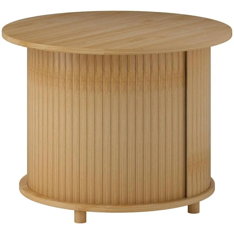 Round side table with storage and sliding door, bamboo, Ø60 x 45 cm, load capacity up to 20 kg